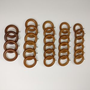 Lot of 28 Wooden Curtain Rings with Eye Hooks